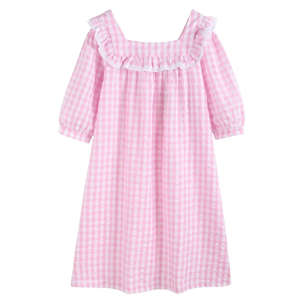 [NWT] $68 LIL CACTUS Light Pink Cotton Striped Seersucker Nightdress PJs. S/M